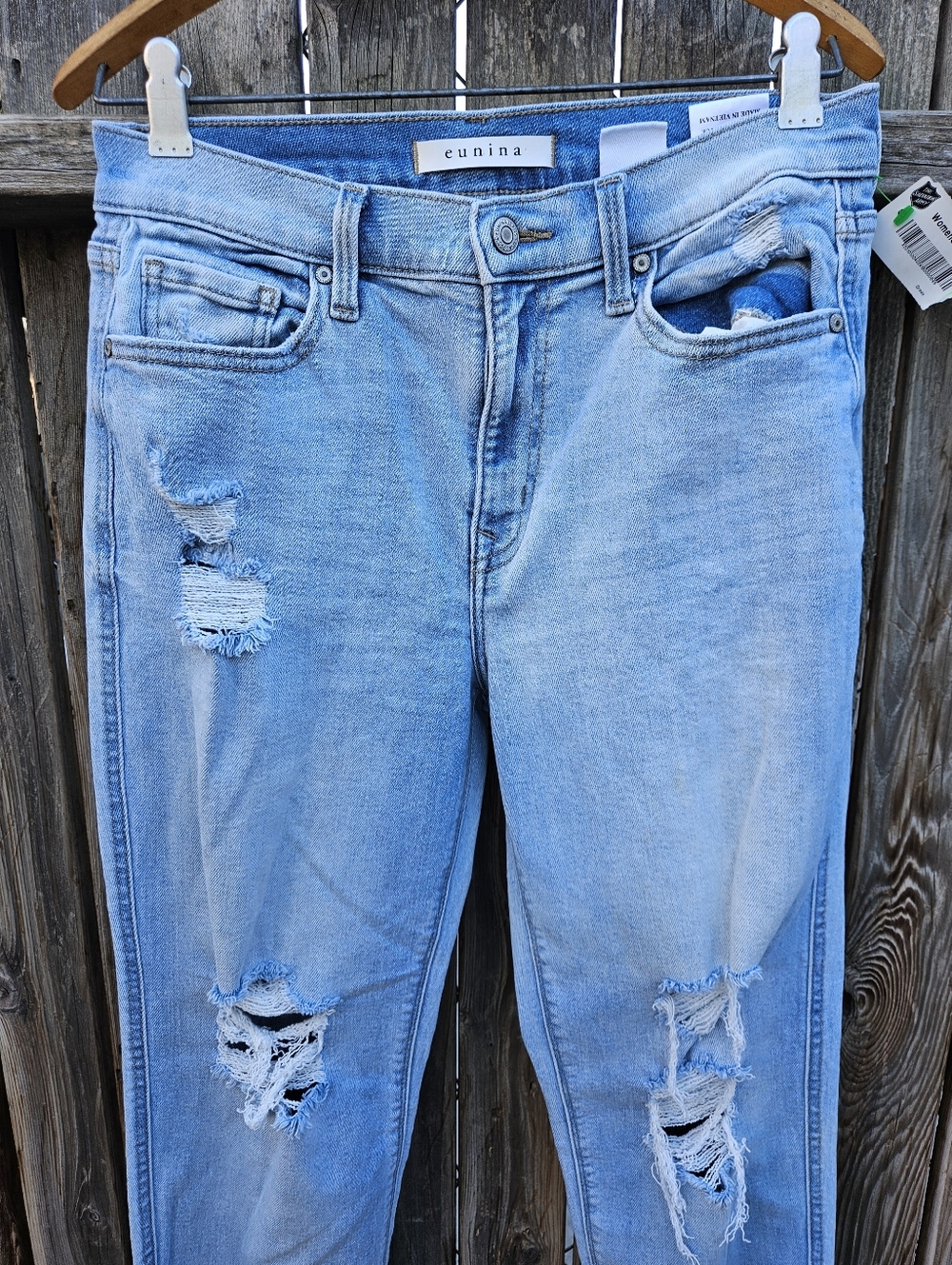 eunina Light Blue Distressed Boyfriend Jeans Women Size 7 - Picture 6 of 16
